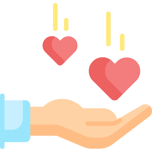 An illustration of floating hearts over a palm